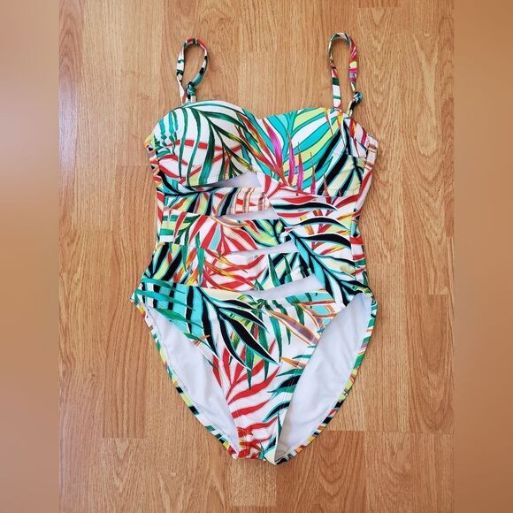 Kenneth Cole M Exotic Palm Cutout Bandeau Swimsuit sz Med - Picture 4 of 10